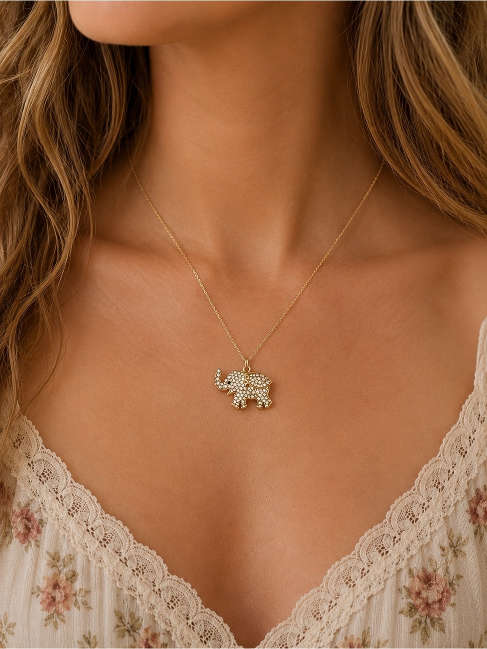 Gold Tone Rhinestone Flying Elephant Pendant Charm Vintage Style